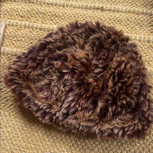 Overland Rabbit fur beanie hat toasted brown like new womens o/s like new